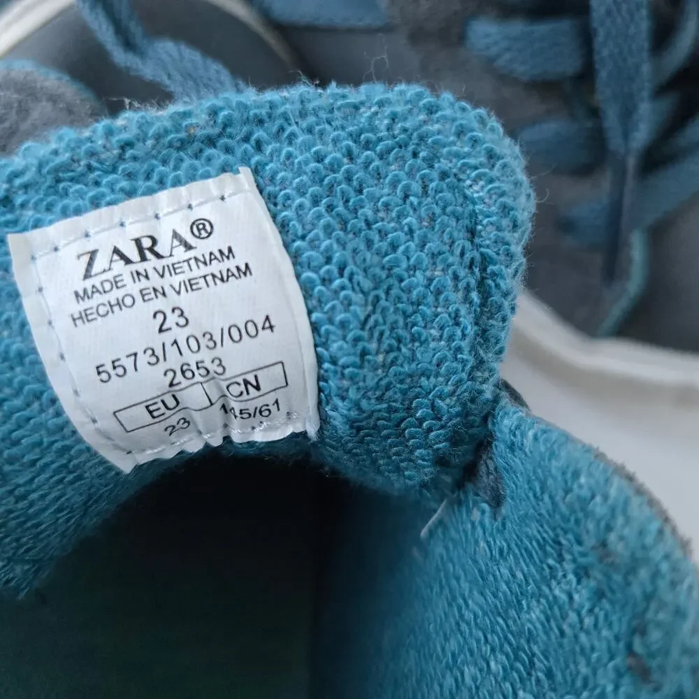 Zara Kids NEW Toddler High Top Sneaker Shoes Grey Lace Zip US 6.5 EU 23 Boy Girl